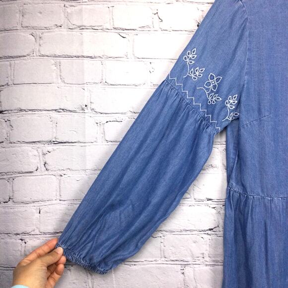 BeachLunchLounge Collection Boho Embroidered Balloon Sleeve Tiered Dress S - Picture 6 of 15